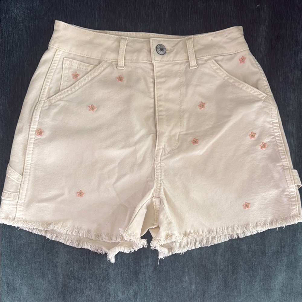 American Eagle Outfitters Cream Jean Shorts with Distressed Hem